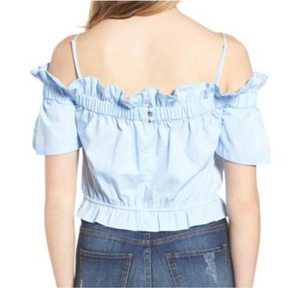 BP Cold Shoulder Ruffle Trim Pinstripe Top - Picture 2 of 8